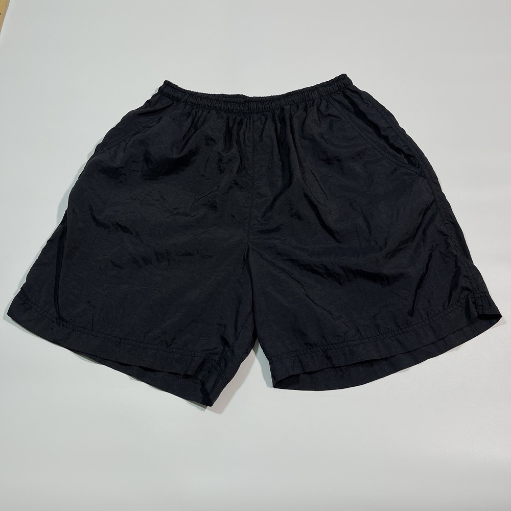 Vintage 90s Nike Black Oversized Swoosh Nylon Shorts Mens Large Logo Athletic - Picture 2 of 5